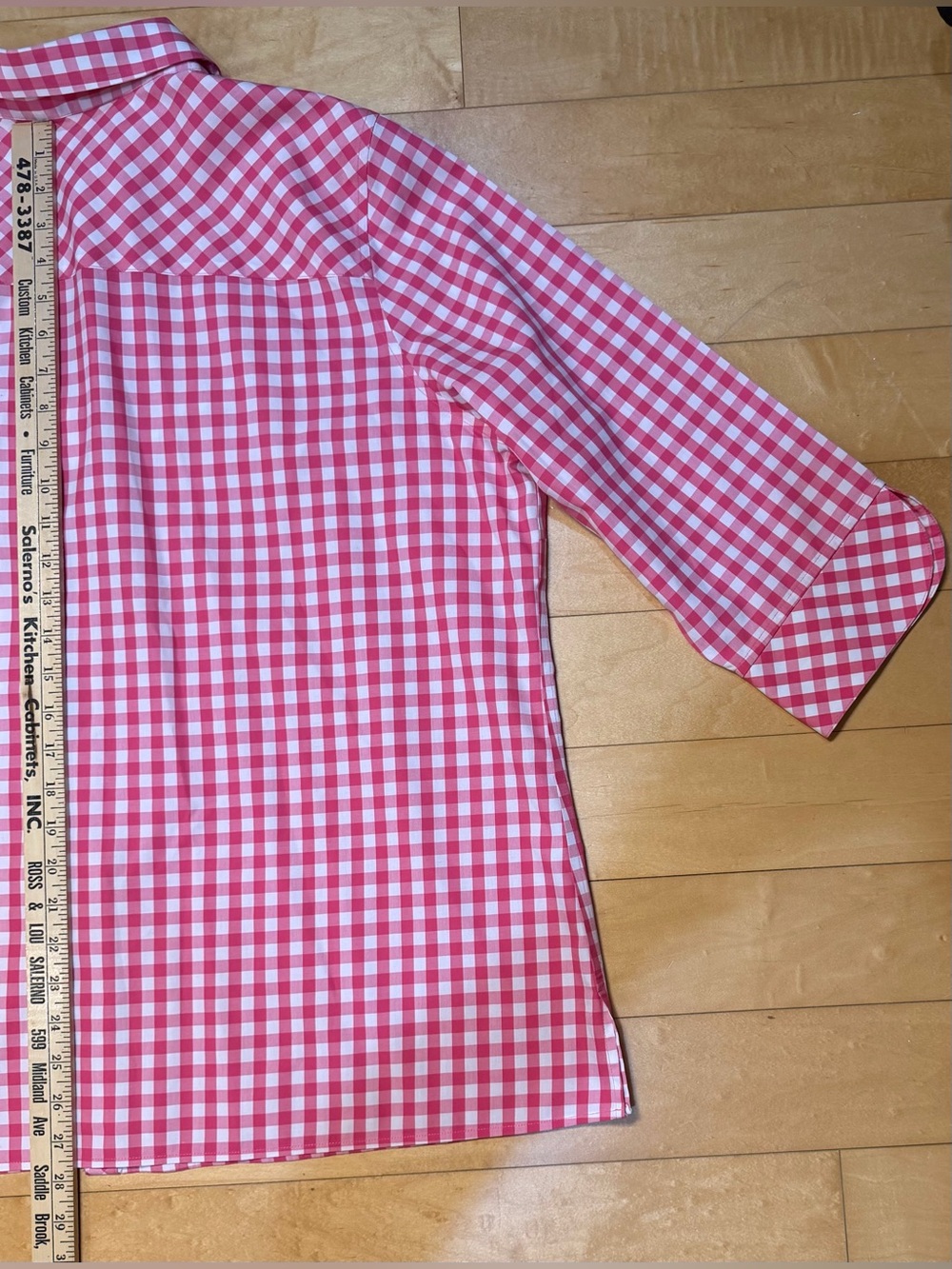 Foxcroft NYC Heritage Non Iron Pink and White Gingham Button-Down Shirt Top- 18W - Picture 10 of 12